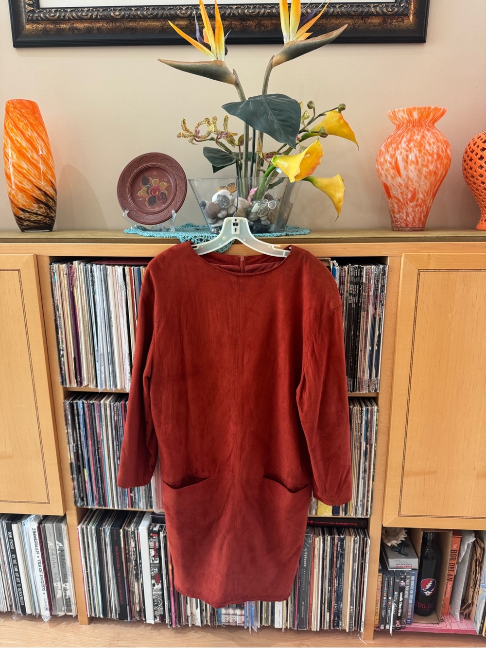 PRICE DROP: VTG,NW/OT, LANNA,S,lined, RUST-RED LAMBSKIN SUEDE shift dress